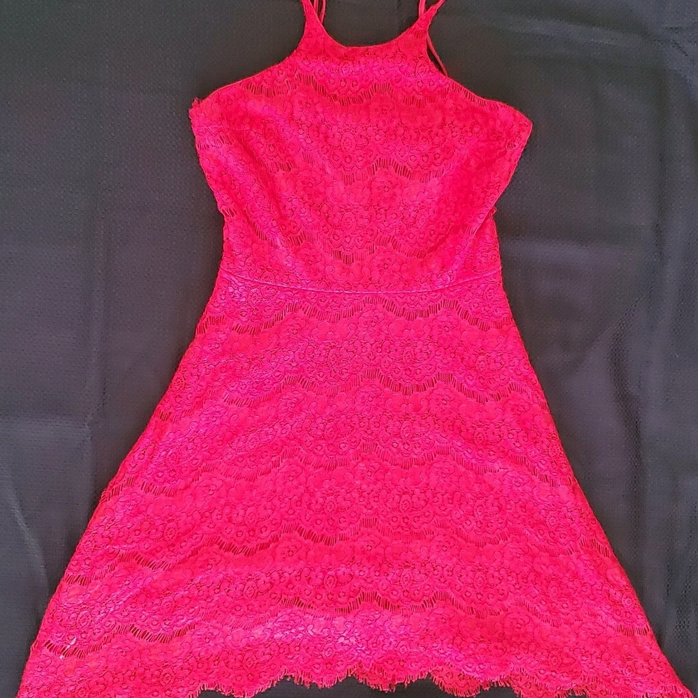 Hot pinkish/red lace dress love fire